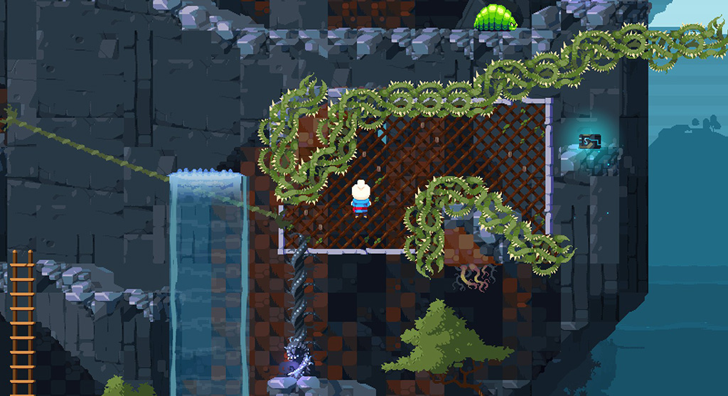 A platforming section in the past