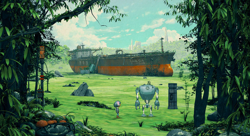 Tina and SAM-53 find a huge ship in a field