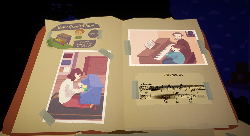 A photo book with photos of Benny's Mum playing piano as a child