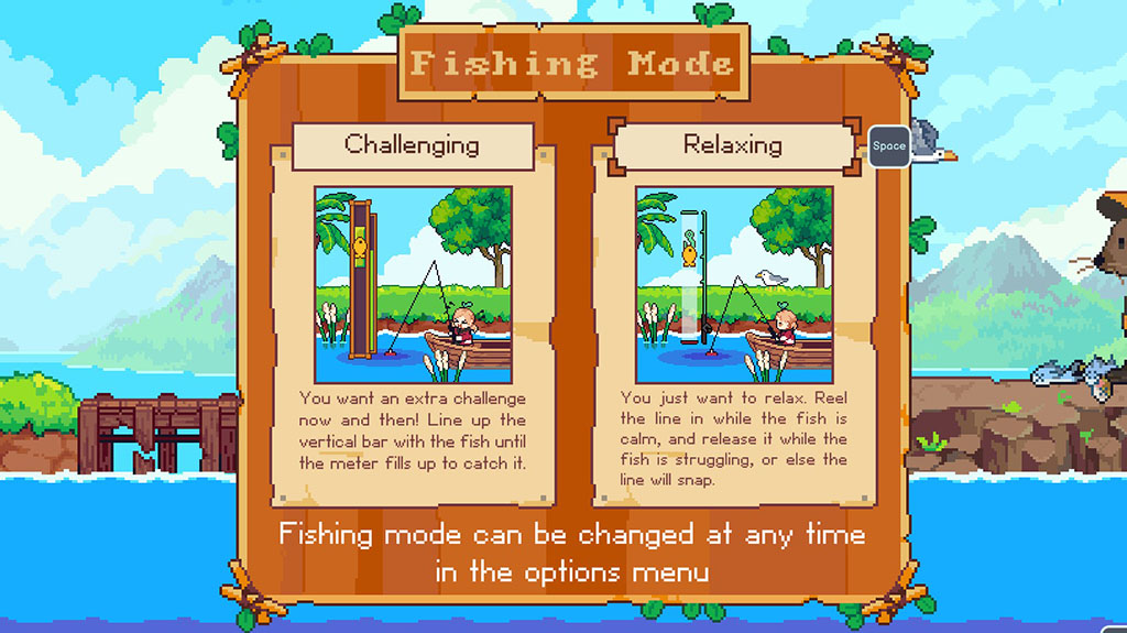 The two fishing options in Luna's Fishing Garden