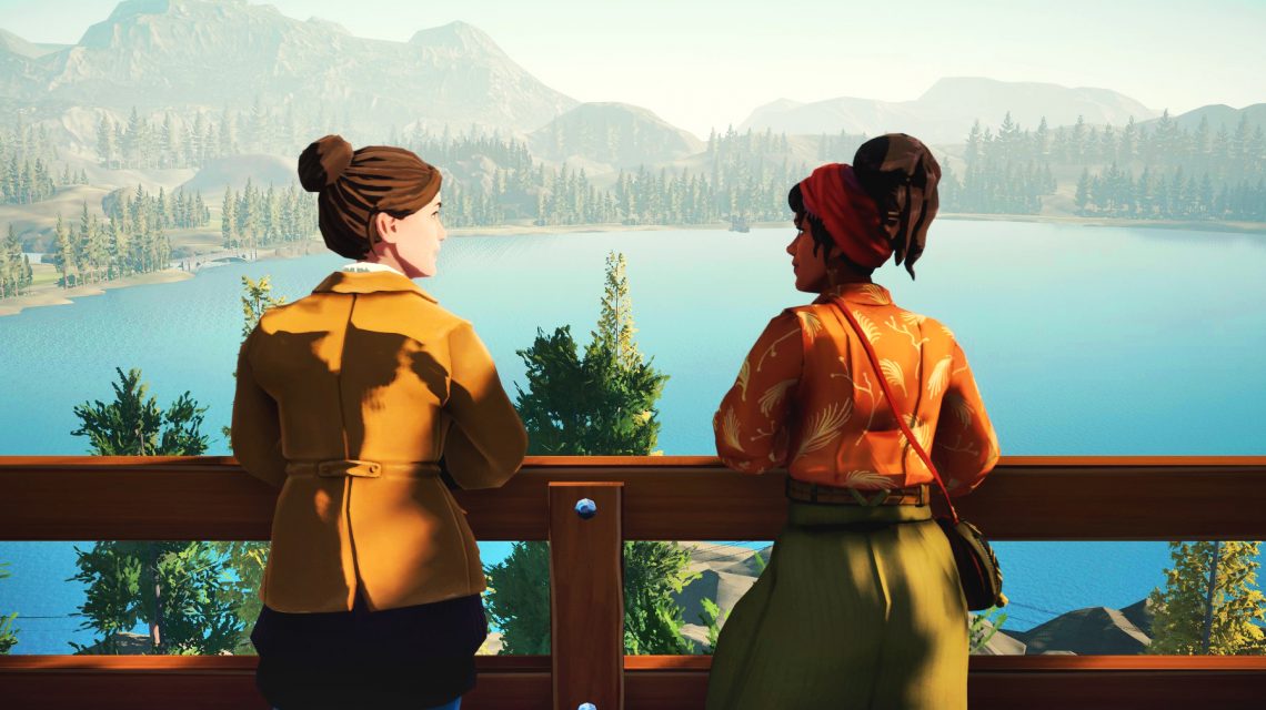 Meredith and Kay looking over the lake at the watch tower