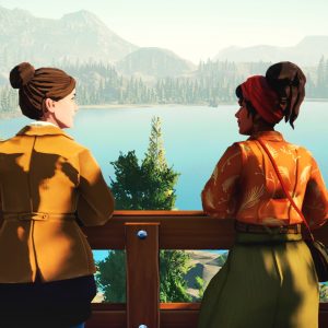 Meredith and Kay looking over the lake at the watch tower