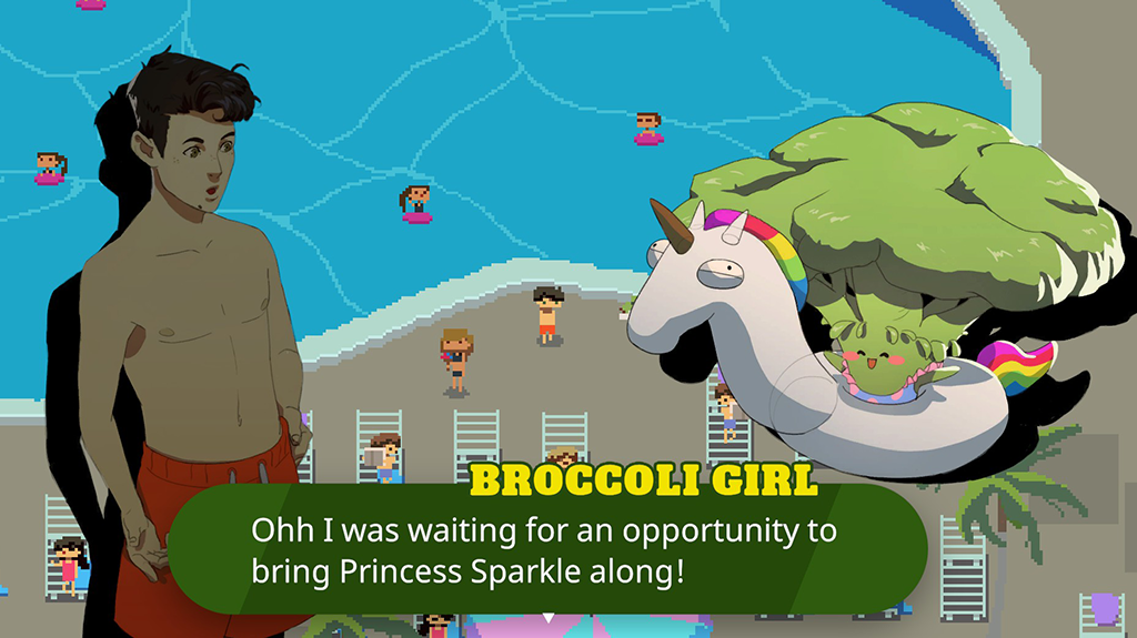 Hanging out with Broccoli Girl and her floatie Princess Sparkle