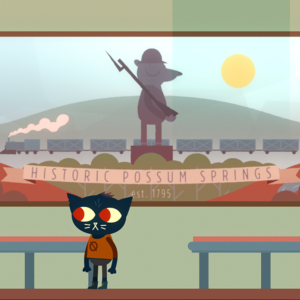 Night in the Woods - Mae stands in front of a Possum Springs mural